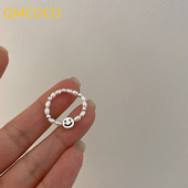 QMCOCO culoare argintie femeie coreeană zâmbet perla modă inel reglabil design simplu de personalitate vintage elegant cadouri fine pentru petreceri
