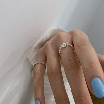 QMCOCO Сребърен цвят Корейска жена Усмивка Перла Моден регулируем пръстен Опростен индивидуален дизайн Реколта Елегантни фини парти подаръци