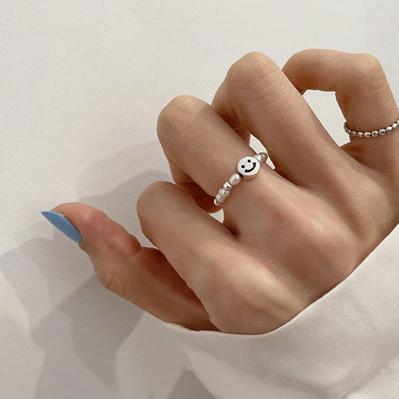 QMCOCO culoare argintie femeie coreeană zâmbet perla modă inel reglabil design simplu de personalitate vintage elegant cadouri fine pentru petreceri