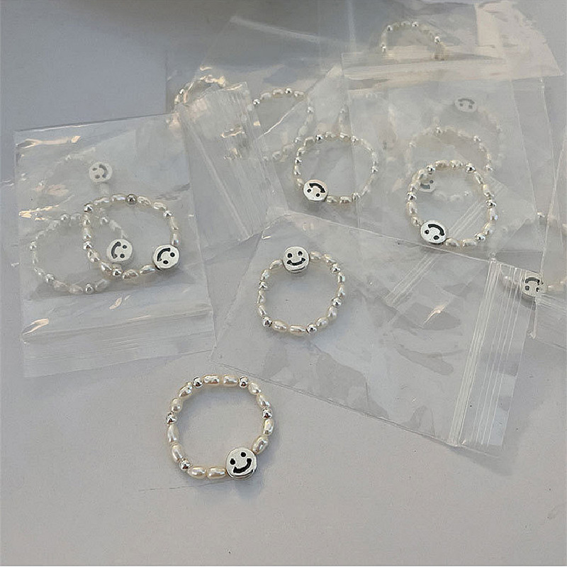 QMCOCO culoare argintie femeie coreeană zâmbet perla modă inel reglabil design simplu de personalitate vintage elegant cadouri fine pentru petreceri
