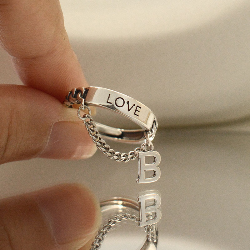 FOXANRY ezüst színű párok gyűrűk vintage kiegészítők divat punk kreatív LOVE lánc bojt Thai ezüst parti ékszerek