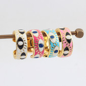 Λευκό ροζ μπλε σμάλτο Χαρακτική χαριτωμένα υπέροχα τουρκικά δαχτυλίδια του κακού ματιού Φαρδιά χρυσά δαχτυλίδια Eternity Band για γυναίκες Drop Shipping