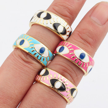 Бяло, розово, синьо, емайлово гравиране, сладки, прекрасни турски пръстени за зло око, широки златни пръстени с лента за вечност за жени Drop Shipping