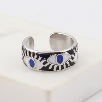 Λευκό ροζ μπλε σμάλτο Χαρακτική χαριτωμένα υπέροχα τουρκικά δαχτυλίδια του κακού ματιού Φαρδιά χρυσά δαχτυλίδια Eternity Band για γυναίκες Drop Shipping