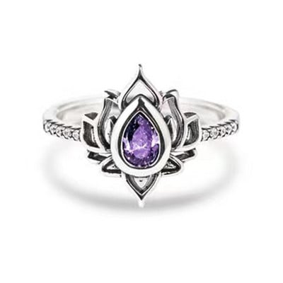 Inele de flori de picătură de apă din cristal de Boemia cu floare de lotus vintage pentru femei, inel deschis estetic și sexy, bijuterii de Ziua Îndrăgostiților Bague