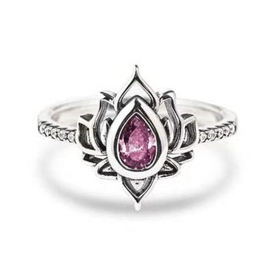 Inele de flori de picătură de apă din cristal de Boemia cu floare de lotus vintage pentru femei, inel deschis estetic și sexy, bijuterii de Ziua Îndrăgostiților Bague