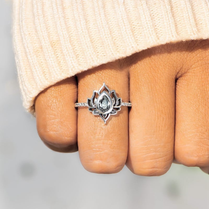 Inele de flori de picătură de apă din cristal de Boemia cu floare de lotus vintage pentru femei, inel deschis estetic și sexy, bijuterii de Ziua Îndrăgostiților Bague