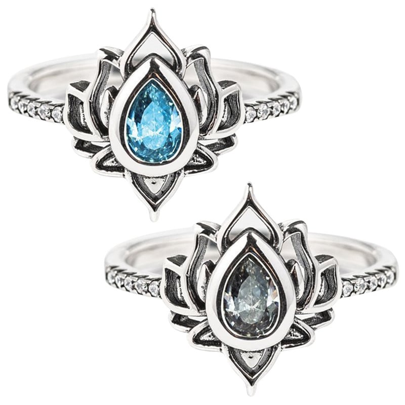 Inele de flori de picătură de apă din cristal de Boemia cu floare de lotus vintage pentru femei, inel deschis estetic și sexy, bijuterii de Ziua Îndrăgostiților Bague