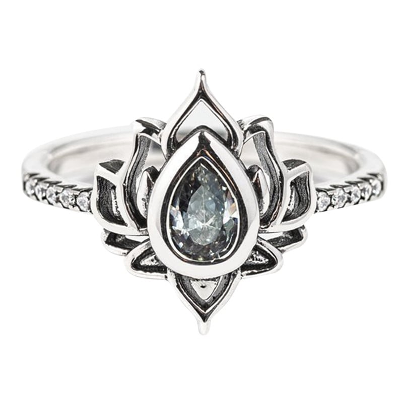 Inele de flori de picătură de apă din cristal de Boemia cu floare de lotus vintage pentru femei, inel deschis estetic și sexy, bijuterii de Ziua Îndrăgostiților Bague