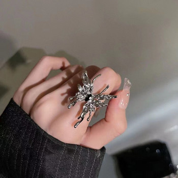 Пънк неправилни пръстени с пеперуди за жени Течен метал Пеперуда обеци Естетически Egirl Готически насекоми Отворени пръстени Бижута