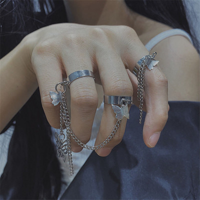 Inel hip hop pe lanțuri de degete bijuterii reglabile inele pentru bărbați femei cadouri anillos gotice inele estetice 2021 accesorii tendințe