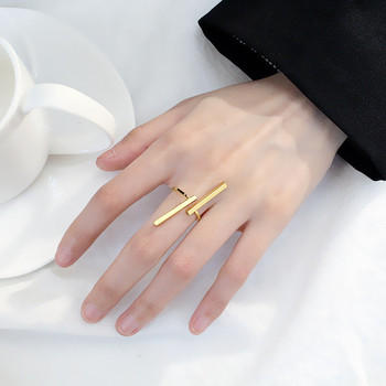 Моден прост стил Дълга лента Геометричен отворен пръстен за жени Момиче Черно Сребро Регулиране на цвета Бижута за пръсти Подаръци за рожден ден