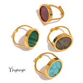 Yhpup türkiz malachit rodokrozit kő rozsdamentes acél vízálló állítható gyűrű női divat varázs Franciaország ékszerek
