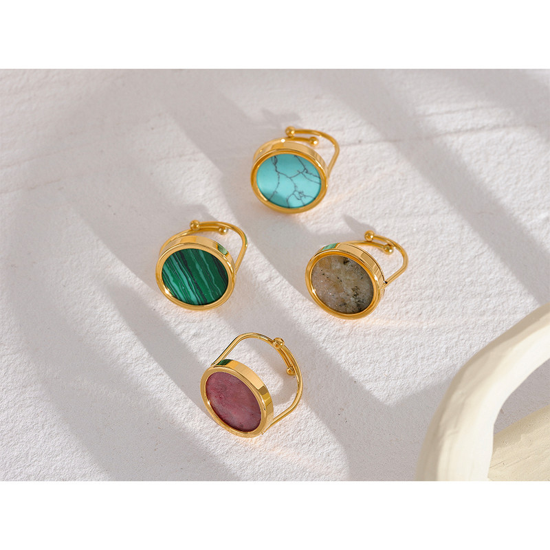 Yhpup türkiz malachit rodokrozit kő rozsdamentes acél vízálló állítható gyűrű női divat varázs Franciaország ékszerek