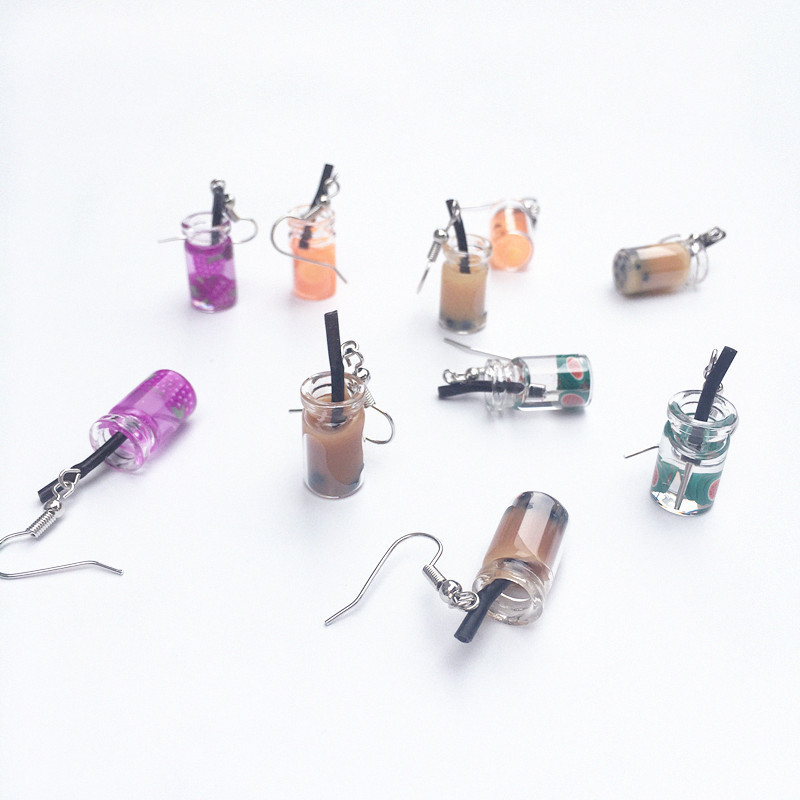 Cercei cu picătură cu ceai cu bule, creativ, unici, pentru femei, cercei cu ceai cu lapte, băutură, bijuterii amuzante, cadou pentru fete