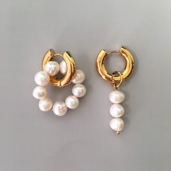 Bilandi Asymmetric Natural Freshwater Pearl Earrings 2022 New Trend Σκουλαρίκια με διπλό κύκλο κρεμαστά γαλλικά ασυνήθιστα σκουλαρίκια σταγόνας