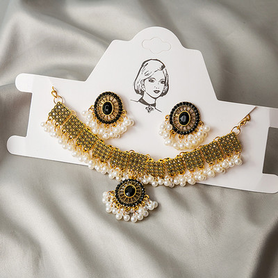 Seturi de bijuterii de mireasă de cristal retro de lux pentru femei etnice indiene placate cu aur Colier de nuntă Seturi de cercei Cadou de Ziua Îndrăgostiților