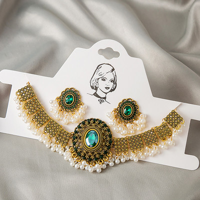 Seturi de bijuterii de mireasă de cristal retro de lux pentru femei etnice indiene placate cu aur Colier de nuntă Seturi de cercei Cadou de Ziua Îndrăgostiților