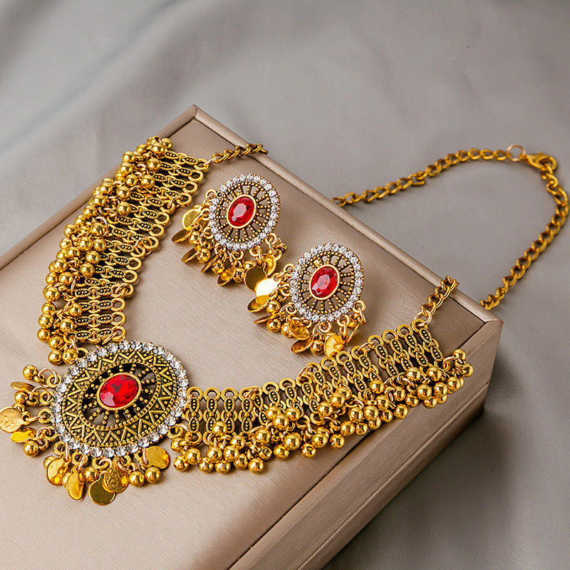 Simplify media Scarp Seturi de bijuterii de mireasă de cristal retro de lux pentru femei etnice  indiene placate cu aur Colier de nuntă Seturi de cercei Cadou de Ziua  Îndrăgostiților - Baduglobal.ro