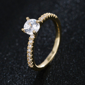 Emmaya Νέο μοντέρνο σχέδιο κύκλου Χαριτωμένο χρυσό δαχτυλίδι με τέσσερα νύχια Cubic Zircon Γοητευτικό κόσμημα για πάρτι Γυναικείο κομψό δώρο