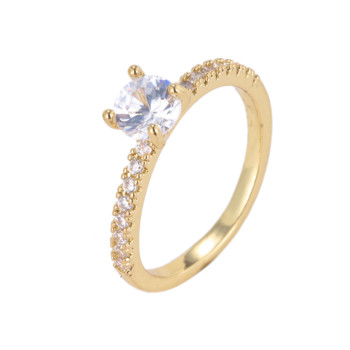 Emmaya Нов модерен кръгъл дизайн Сладък златен пръстен с четири нокти с кубичен циркон Очарователни парти бижута Дамски елегантен подарък