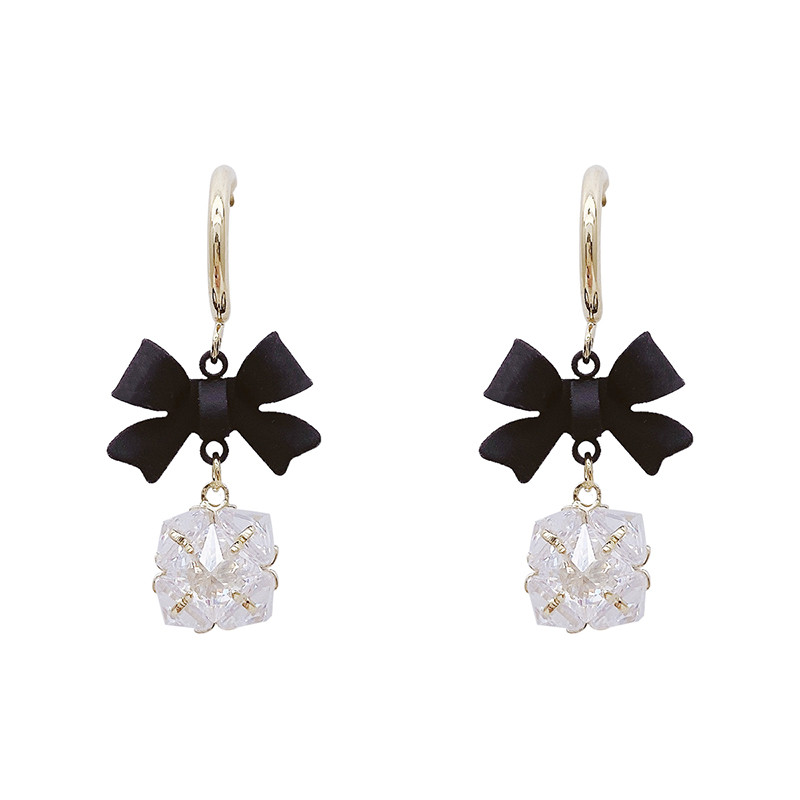 Elegantné dámske čierne mašľové zirkónové guľôčkové prívesky s príveskom na ucho, kórejské módne náušnice pre ženy a dievčatá, párty šperky, darčekové doplnky