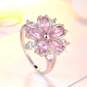 Noua moda eleganta Sakura Printesa Inele de logodna Bijuterii de mireasa Romantic Sakura Zircon Inele pentru dama Cadouri de petrecere Inele roz