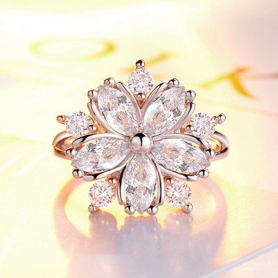 Noua moda eleganta Sakura Printesa Inele de logodna Bijuterii de mireasa Romantic Sakura Zircon Inele pentru dama Cadouri de petrecere Inele roz
