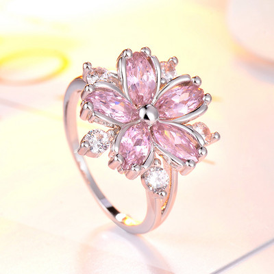 Noua moda eleganta Sakura Printesa Inele de logodna Bijuterii de mireasa Romantic Sakura Zircon Inele pentru dama Cadouri de petrecere Inele roz