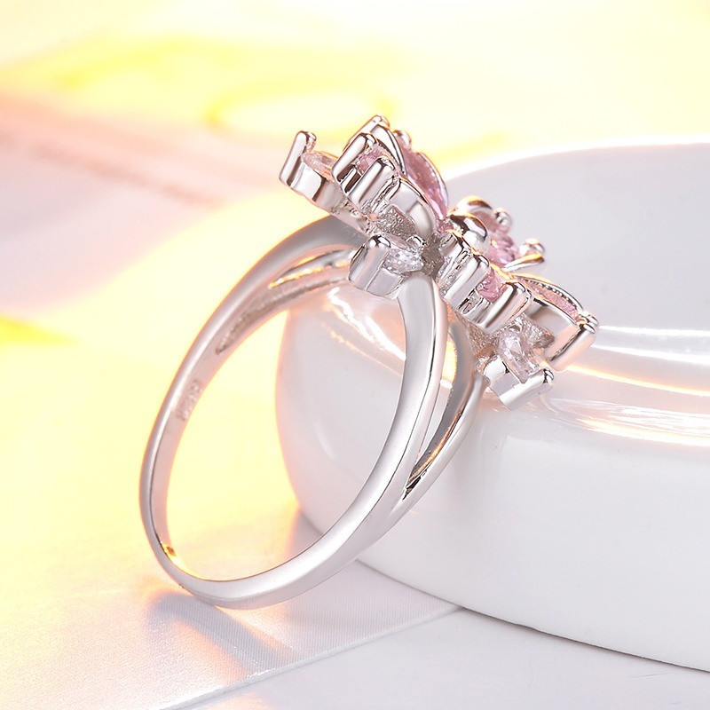Noua moda eleganta Sakura Printesa Inele de logodna Bijuterii de mireasa Romantic Sakura Zircon Inele pentru dama Cadouri de petrecere Inele roz