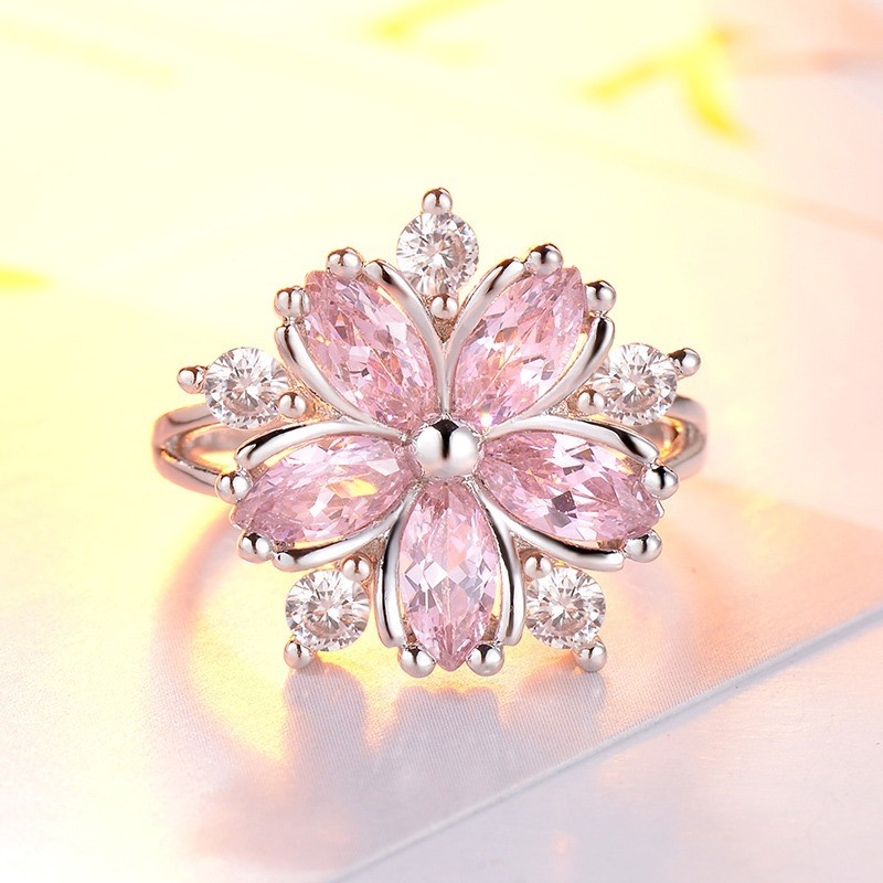 Noua moda eleganta Sakura Printesa Inele de logodna Bijuterii de mireasa Romantic Sakura Zircon Inele pentru dama Cadouri de petrecere Inele roz
