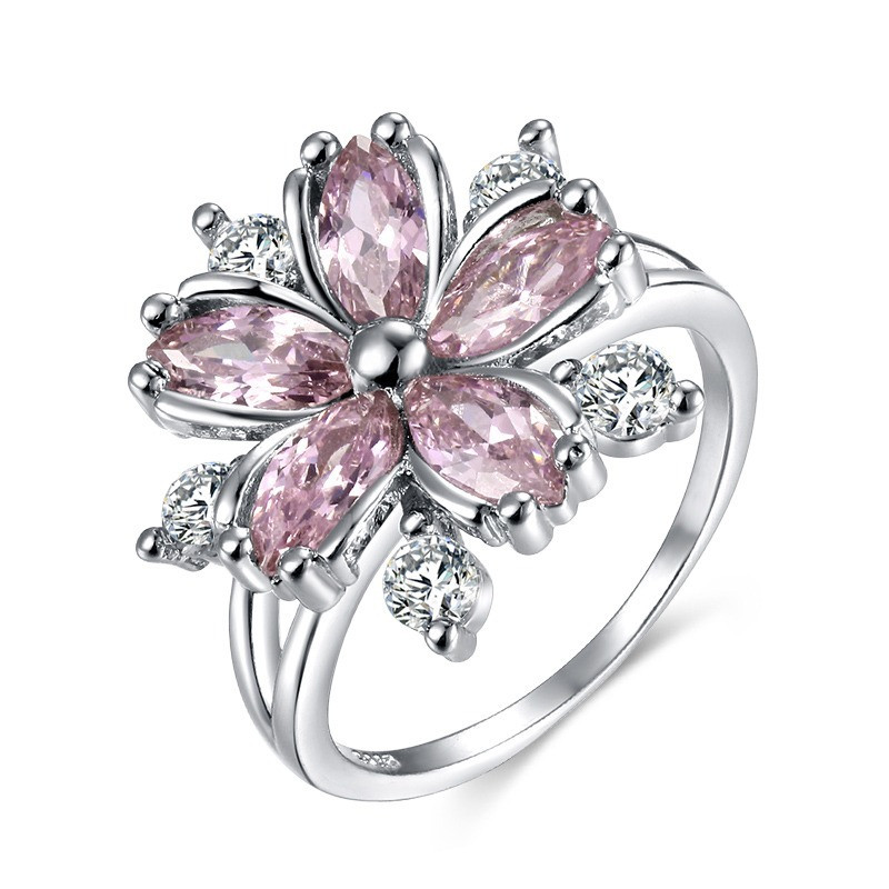 Noua moda eleganta Sakura Printesa Inele de logodna Bijuterii de mireasa Romantic Sakura Zircon Inele pentru dama Cadouri de petrecere Inele roz
