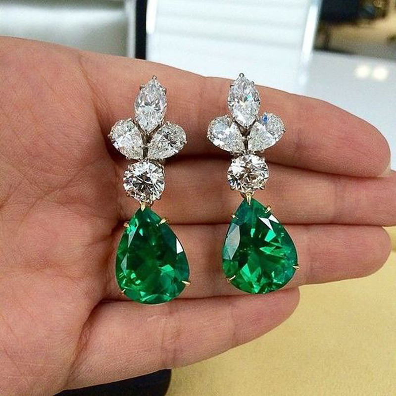 COASHI Cercei delicati pentru femei, accesorii de petrecere în stil vintage, cu zirconiu verde strălucitor, cadou elegant de bijuterii pentru femei