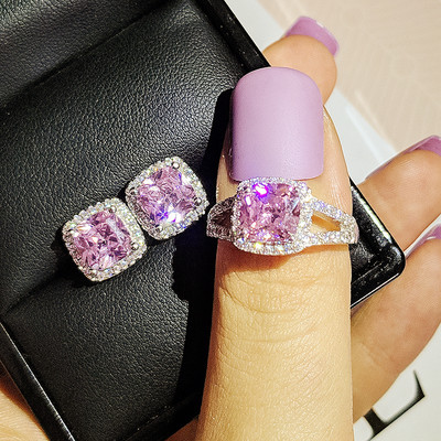 India török luxus divat rózsaszín kék ezüst színű ékszer szett esküvői nőknek Dubai gyűrűs fülbevaló parti ajándék ékszer Z8