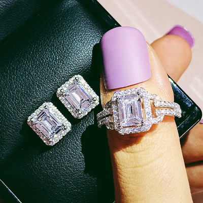 India török luxus divat rózsaszín kék ezüst színű ékszer szett esküvői nőknek Dubai gyűrűs fülbevaló parti ajándék ékszer Z8