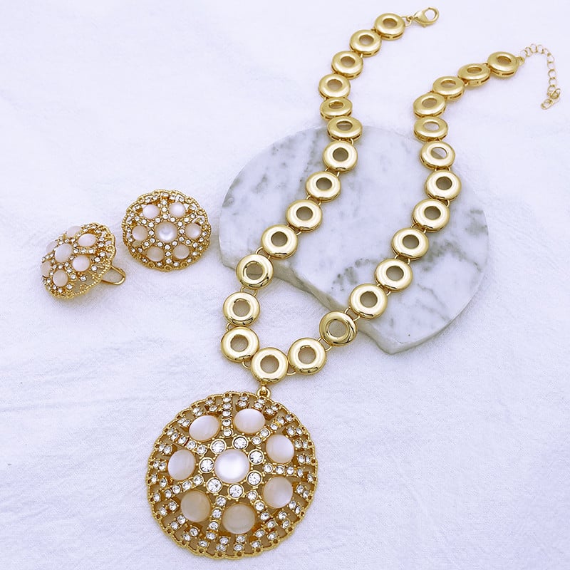 Ékszerkészlet női opál ékszer olasz 18K aranyozott nyaklánc készlet ensemble de bijoux de dubai