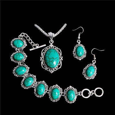 SHUANGR Modni set nakita od prirodnog kamena Vintage Green Svježi privjesak Ogrlica Naušnice Narukvica za žene parure bijoux femme