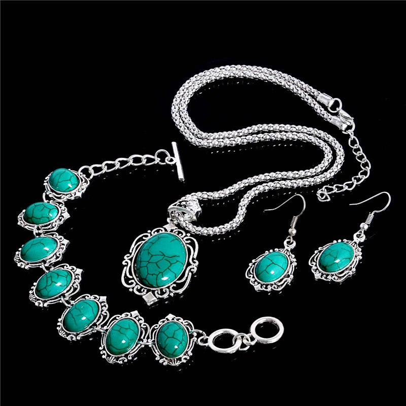 SHUANGR divatos természetes kő ékszerkészlet Vintage zöld friss medál nyaklánc fülbevaló karkötő nőnek parure bijoux femme