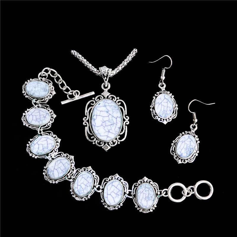 SHUANGR divatos természetes kő ékszerkészlet Vintage zöld friss medál nyaklánc fülbevaló karkötő nőnek parure bijoux femme