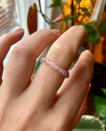 Δαχτυλίδια με χάντρες από φυσικό κρύσταλλο, ροζ χαλαζία, φεγγαρόπετρα, δαχτυλίδια κλωστής για γυναίκες Vintage δαχτυλίδια με χάντρες Δώρο κοσμήματος