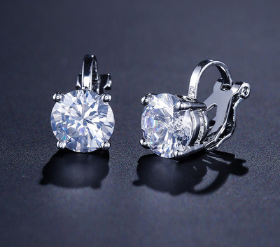 SIPENGJEL Fényes 7 mm-es cirkon fülbevaló fülbevaló kerek kristály hamis piercing kapcsos fülbevaló női esküvői ékszer