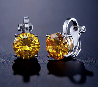 SIPENGJEL Fényes 7 mm-es cirkon fülbevaló fülbevaló kerek kristály hamis piercing kapcsos fülbevaló női esküvői ékszer