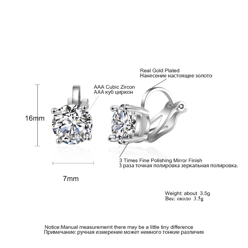 SIPENGJEL Fényes 7 mm-es cirkon fülbevaló fülbevaló kerek kristály hamis piercing kapcsos fülbevaló női esküvői ékszer