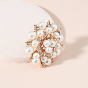 Елегантен бял перлен кристал с цвете Дамски пръстен Аксесоари за бижута Луксозно голямо корейско цвете Годежен пръстен с циркон Подарък за парти