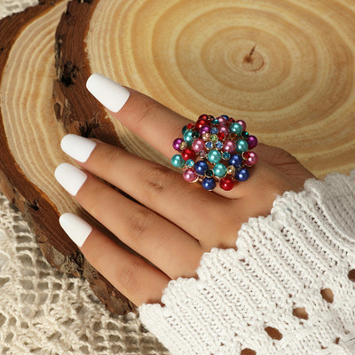 Elegant Alb Perla Cristal Floare Femei Inel Bijuterii Accesorii Lux Mare Floare Coreeană Zircon Inel de logodnă Cadou de petrecere