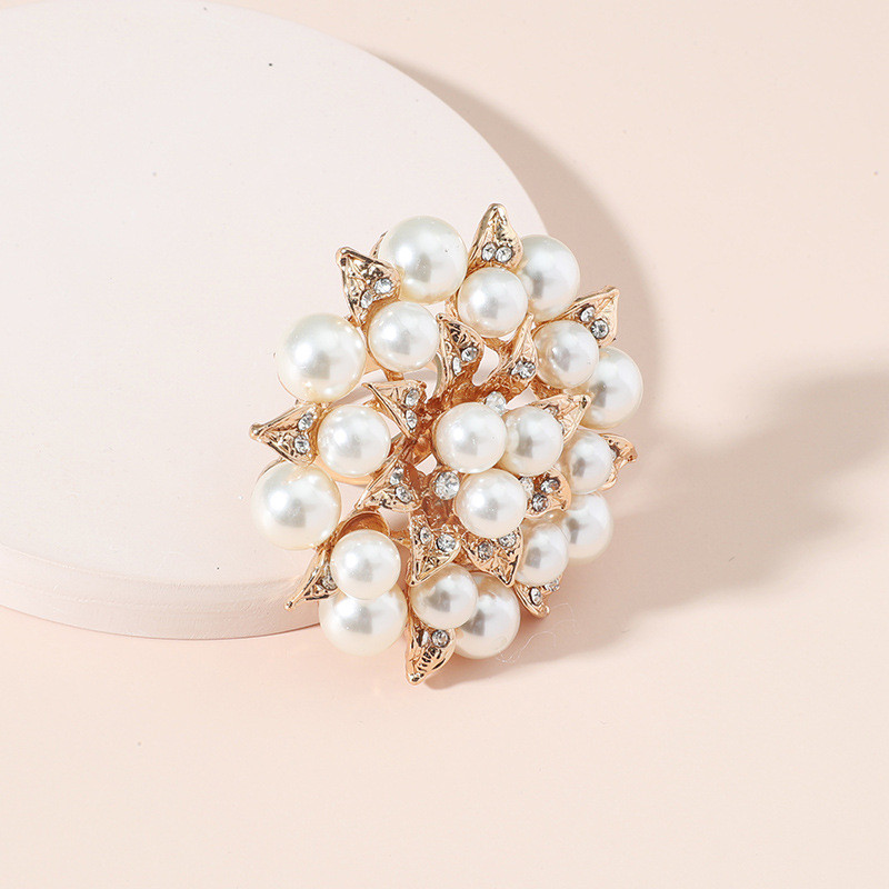 Elegant Alb Perla Cristal Floare Femei Inel Bijuterii Accesorii Lux Mare Floare Coreeană Zircon Inel de logodnă Cadou de petrecere
