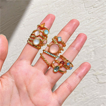 7/8 τμχ Vintage πολύχρωμα κρυστάλλινα δαχτυλίδια γυναικεία μοντέρνα χρυσά ασημί Χρώμα γυαλισμένα δαχτυλίδι Σετ γεωμετρικά δαχτυλίδια από ρητίνη Κοσμήματα