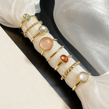 7/8 τμχ Vintage πολύχρωμα κρυστάλλινα δαχτυλίδια γυναικεία μοντέρνα χρυσά ασημί Χρώμα γυαλισμένα δαχτυλίδι Σετ γεωμετρικά δαχτυλίδια από ρητίνη Κοσμήματα