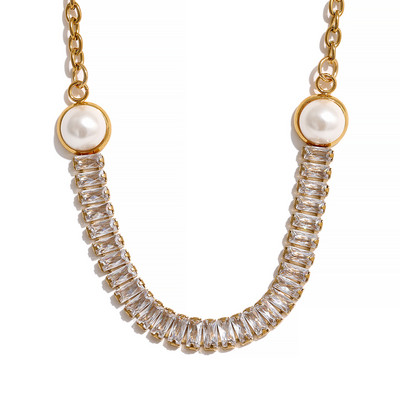 Yhpup Fashion, alb, verde, elegant, zirconiu cubic, imitație de perle, din oțel inoxidabil, colier, brățară, lanț cu farmec, seturi de bijuterii