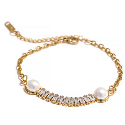 Yhpup Fashion, alb, verde, elegant, zirconiu cubic, imitație de perle, din oțel inoxidabil, colier, brățară, lanț cu farmec, seturi de bijuterii